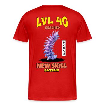 LVL 40 Reached New Skill "Backpain" - Männer Premium Bio T-Shirt - Rot - Hinten - Damien (186cm)