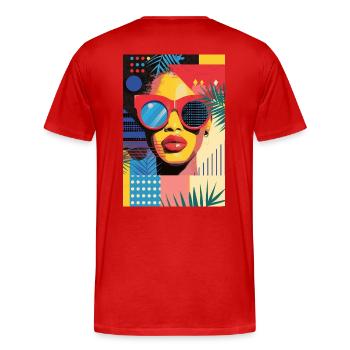 Portrait de femme colorée - T-shirt bio Premium Homme - rouge - Dos - Damien (186cm)