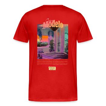Vaporwave interior fictional retro travel guide - Men's Premium Organic T-Shirt - red - Back - Damien (186cm)