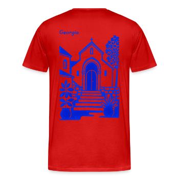 Georgia Blaue Kirchenstufen - Männer Premium Bio T-Shirt - Rot - Hinten - Damien (186cm)