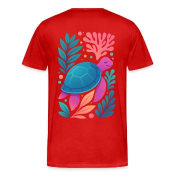 Farbenfrohe Korallen-Schildkröte - Männer Premium Bio T-Shirt - Rot - Hinten - Damien (186cm)
