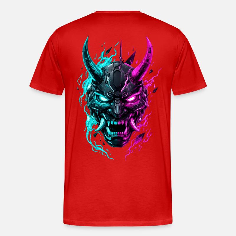 Neon Cyber Oni Mask - Männer Premium Bio T-Shirt - Rot