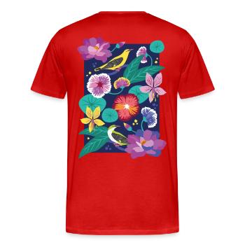 Flowers Leaves Bird Print Graphic / Illustration - Men's Premium Organic T-Shirt - red - Back - Damien (186cm)