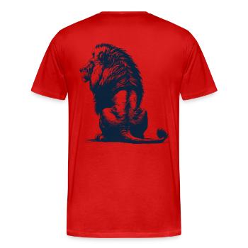 Lion Dad – Vue arrière Wildcat Lion mâle - T-shirt bio Premium Homme - rouge - Dos - Damien (186cm)
