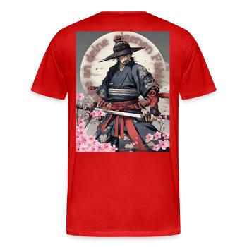 Samurai Krieger Schwertkämpfer Kirchblüten - Männer Premium Bio T-Shirt - Rot - Hinten - Damien (186cm)