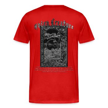 Monochrome "AVIAN CREATURE" gothic typography - Men's Premium Organic T-Shirt - red - Back - Damien (186cm)