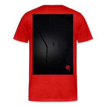 Spider in the red Kumo dim light - Men's Premium Organic T-Shirt - red - Back - Damien (186cm)