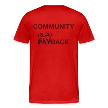 Community Blowback - Men's Premium Organic T-Shirt - red - Back - Damien (186cm)