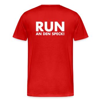 Run An Den Speck - Männer Premium Bio T-Shirt - Rot - Hinten - Damien (186cm)