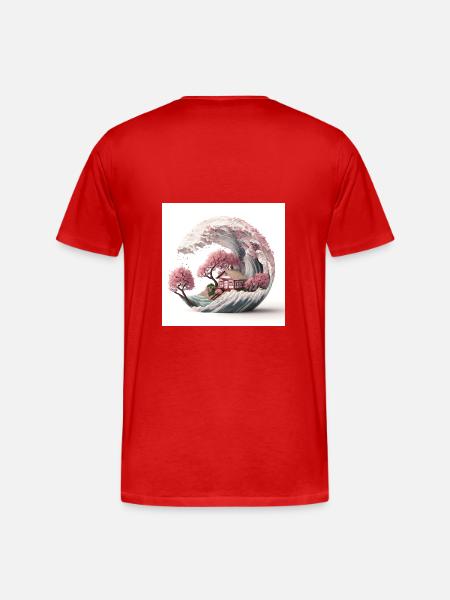 Vague de Sakura V3 - T-shirt bio Premium Homme - rouge