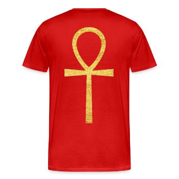 Ägyptisches Kreuz des Lebens und des Schutzes Ankh - Männer Premium Bio T-Shirt - Rot - Hinten - Damien (186cm)