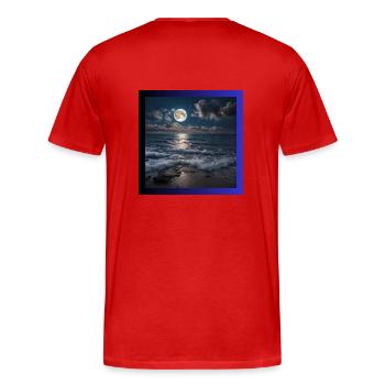 Vollmond mit Meer - Männer Premium Bio T-Shirt - Rot - Hinten - Damien (186cm)
