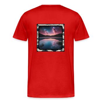 Seelandschaft mit Spiegelungen - Männer Premium Bio T-Shirt - Rot - Hinten - Damien (186cm)