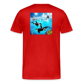 Undersea Pod: Orca and Dolphin Dive - Men's Premium Organic T-Shirt - red - Back - Damien (186cm)