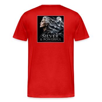 Pouvoir de la Sœur Argentée Fière des Cheveux Gris - T-shirt bio Premium Homme - rouge - Dos - Damien (186cm)