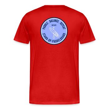 SUP Life – Badge de paddleboard debout en bleu - T-shirt bio Premium Homme - rouge - Dos - Damien (186cm)