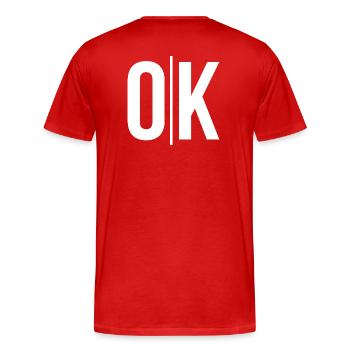Effacer OK Typo sur Noir - T-shirt bio Premium Homme - rouge - Dos - Damien (186cm)