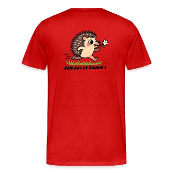 Autocollant caravane, van Râle pas et double ! - T-shirt bio Premium Homme - rouge - Dos - Damien (186cm)