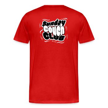 Sunday Couch Club T-Shirt, Urban Streetwear Design - Männer Premium Bio T-Shirt - Rot - Hinten - Damien (186cm)