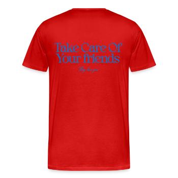 Kümmer dich um deine Freunde - Männer Premium Bio T-Shirt - Rot - Hinten - Damien (186cm)