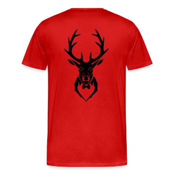 Junggesellen - Team - Hirsch mit Fliege - Matura - Männer Premium Bio T-Shirt - Rot - Hinten - Damien (186cm)