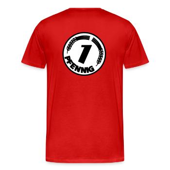 Pfennig - Männer Premium Bio T-Shirt - Rot - Hinten - Damien (186cm)