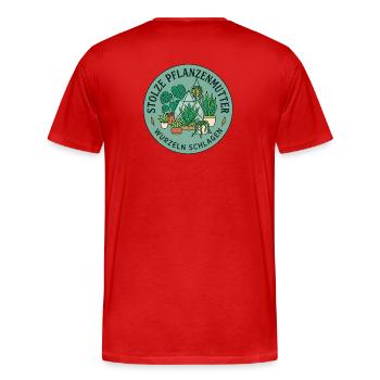 Grüne Wurzeln schlagen - Männer Premium Bio T-Shirt - Rot - Hinten - Damien (186cm)