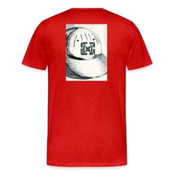 Tuque fait de nuances grises - T-shirt bio Premium Homme - rouge - Dos - Damien (186cm)