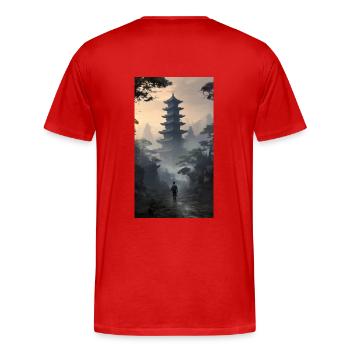 Aventure apocalyptique avec temple - T-shirt bio Premium Homme - rouge - Dos - Damien (186cm)