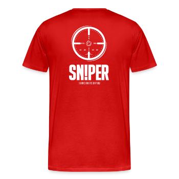 THE SNIPER white - Männer Premium Bio T-Shirt - Rot - Hinten - Damien (186cm)