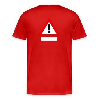 Warnung! Benutzerdefinierter Text! 1 Zeile 🚧 - Männer Premium Bio T-Shirt - Rot - Hinten - Damien (186cm)