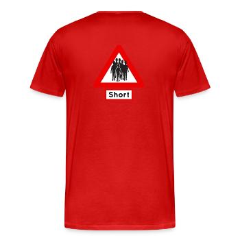 Warning: Short! 🚧 - Men's Premium Organic T-Shirt - red - Back - Damien (186cm)