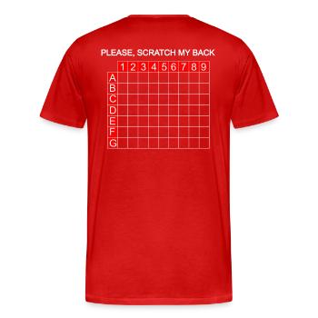 Scratch - Bitte hier kratzen - Männer Premium Bio T-Shirt - Rot - Hinten - Damien (186cm)