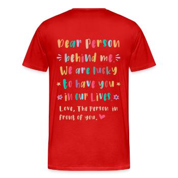 Liebe Person hinter mir, Glückich dich zu haben - Männer Premium Bio T-Shirt - Rot - Hinten - Damien (186cm)