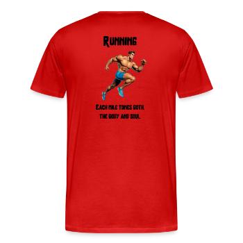 Laufen stärkt Körper und Seele - Männer Premium Bio T-Shirt - Rot - Hinten - Damien (186cm)