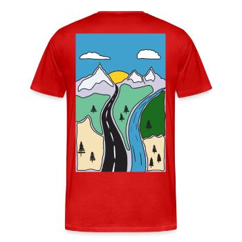 Gebirgsfluss Landschaft - Männer Premium Bio T-Shirt - Rot - Hinten - Damien (186cm)
