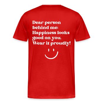 Citations motivantes et inspirantes - Bonheur - T-shirt bio Premium Homme - rouge - Dos - Damien (186cm)