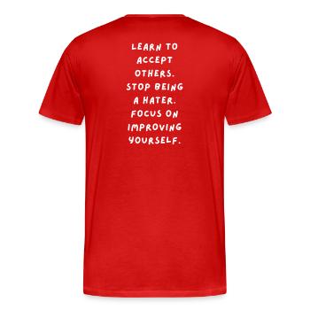 Acceptation de l’apprentissage, dépassement de soi - T-shirt bio Premium Homme - rouge - Dos - Damien (186cm)