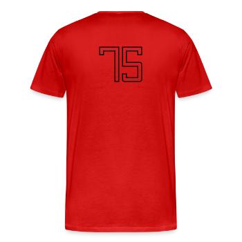 Number 75 (University Style) - Men's Premium Organic T-Shirt - red - Back - Damien (186cm)