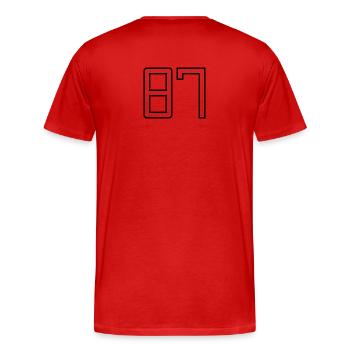 Number 87 (University Style) - Men's Premium Organic T-Shirt - red - Back - Damien (186cm)