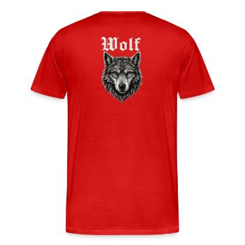 Gothic Wolf Kopf Illustration Geschenkidee - Männer Premium Bio T-Shirt - Rot - Hinten - Damien (186cm)