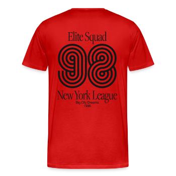 Elite Squad 98 – New York League Retro Streetwear - Männer Premium Bio T-Shirt - Rot - Hinten - Damien (186cm)