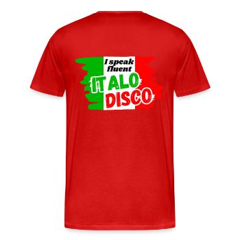 Ich spreche fließend Italo Disco Shirt - Männer Premium Bio T-Shirt - Rot - Hinten - Damien (186cm)