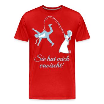Sie Hat Mich Erwischt! (Junggesellenabschied JGA) - Männer Premium Bio T-Shirt - Rot - Vorne - Damien (186cm)