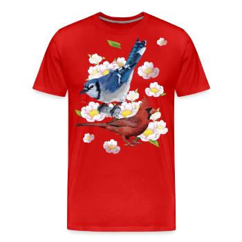The Northern Cardinal and the Blue Jay - Men's Premium Organic T-Shirt - red - Front - Damien (186cm)