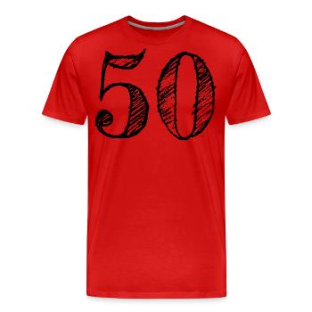 50 ans Numéro 50 anniversaire - T-shirt bio Premium Homme - rouge - Devant - Damien (186cm)