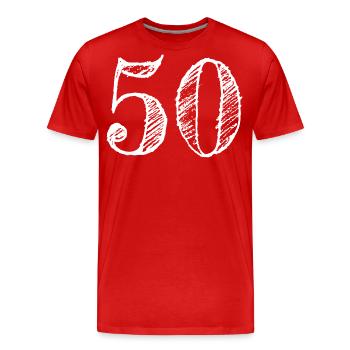 50 ans 50e anniversaire Félicitations Félicitations Félicitations - T-shirt bio Premium Homme - rouge - Devant - Damien (186cm)