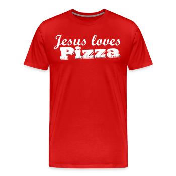jésus aime la pizza - T-shirt bio Premium Homme - rouge - Devant - Damien (186cm)