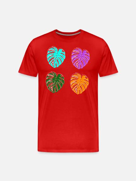 monstera colorful retro colors - Men's Premium Organic T-Shirt - red