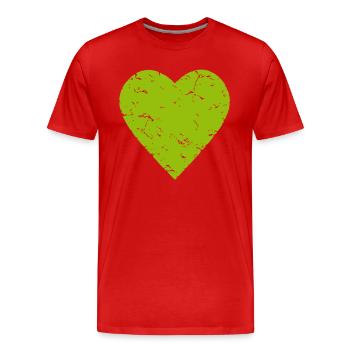 grünes Herz - Natur - wandern - used look - Männer Premium Bio T-Shirt - Rot - Vorne - Damien (186cm)